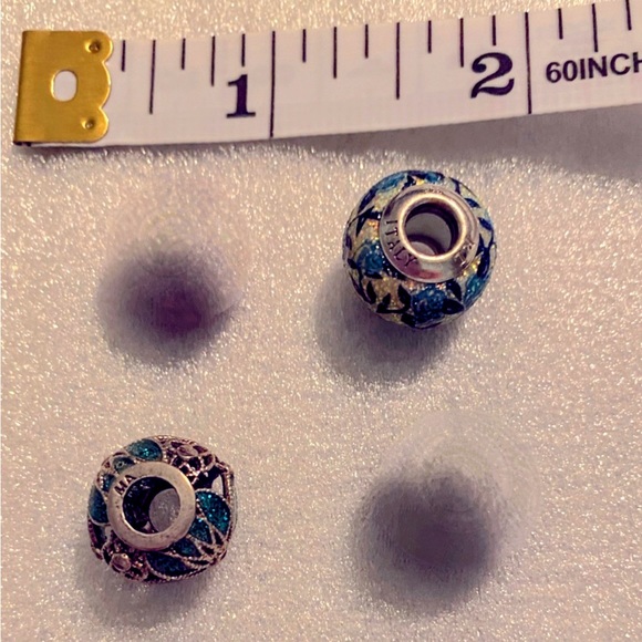 Pandora Jewelry - Pandora 2 Charms Floral Sparkle & Vintage Turquoise Sterling Silver EUC